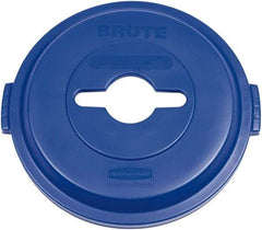 Rubbermaid - Round Lid for Use with 32 Gal Round Recycle Containers - Blue, Plastic, For 2632 Brute Trash Cans - Benchmark Tooling