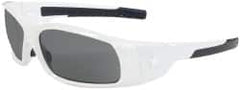 MCR Safety - Gray Lenses, Framed Safety Glasses - Anti-Fog, Scratch Resistant, White Polycarbonate Frame, Wrap Around - Benchmark Tooling