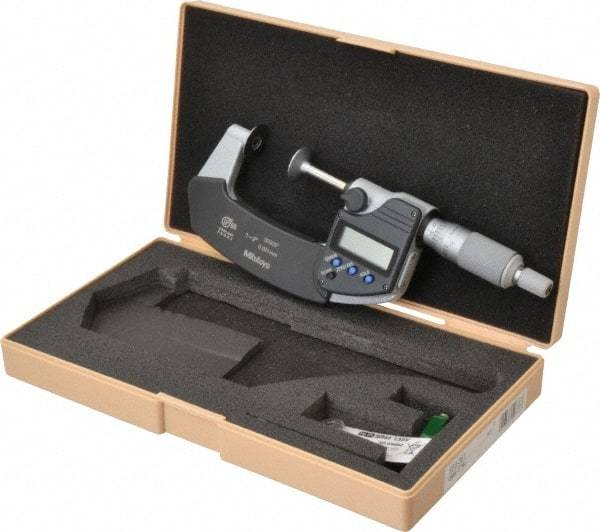 Mitutoyo - 1 to 2 Inch, Ratchet Stop Thimble, IP65 Water Resistance, Electronic Disc Micrometer - 0.0002 Inch Accuracy, 20mm Disc, 0.00005 Inch Resolution - Benchmark Tooling