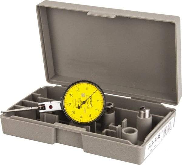 Mitutoyo - 1/2 mm Range, 0.01 mm Dial Graduation, Horizontal Dial Test Indicator - 1.5748 Inch Yellow Dial, 0-25-0 Dial Reading, Accurate to 0.01 Inch - Benchmark Tooling