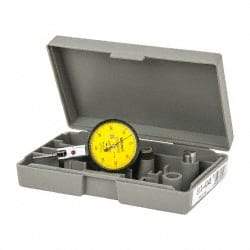 Mitutoyo - 0.8 mm Range, 0.01 mm Dial Graduation, Horizontal Dial Test Indicator - 1.5748 Inch Yellow Dial, 0-40-0 Dial Reading, Accurate to 0.008 Inch - Benchmark Tooling