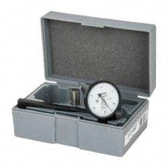 Mitutoyo - 0.008 Inch Range, 0.01 mm Dial Graduation, Vertical Dial Test Indicator - 1.5748 Inch White Dial, 0-40-0 Dial Reading, Accurate to 0.0001 Inch - Benchmark Tooling