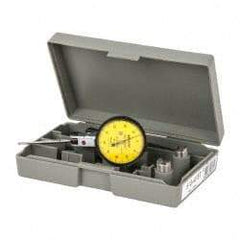 Mitutoyo - 1 mm Range, 0.01 mm Dial Graduation, Horizontal Dial Test Indicator - 1.5748 Inch Yellow Dial, 0-50-0 Dial Reading, Accurate to 0.01 Inch - Benchmark Tooling