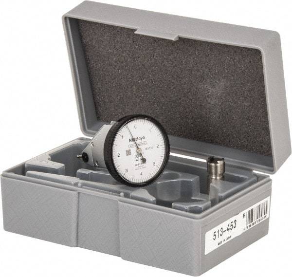 Mitutoyo - 0.008 Inch Range, 0.0001 Inch Dial Graduation, Vertical Dial Test Indicator - 1.5748 Inch White Dial, 0-4-0 Dial Reading, Accurate to 0.0001 Inch - Benchmark Tooling