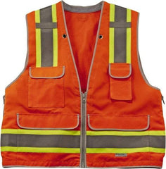 Ergodyne - Size S/M High Visibility Orange Mesh/Solid Surveyor's Vest - 36 to 44" Chest, ANSI/ISEA 107, Zipper Closure, 6 Pockets, Polyester - Benchmark Tooling