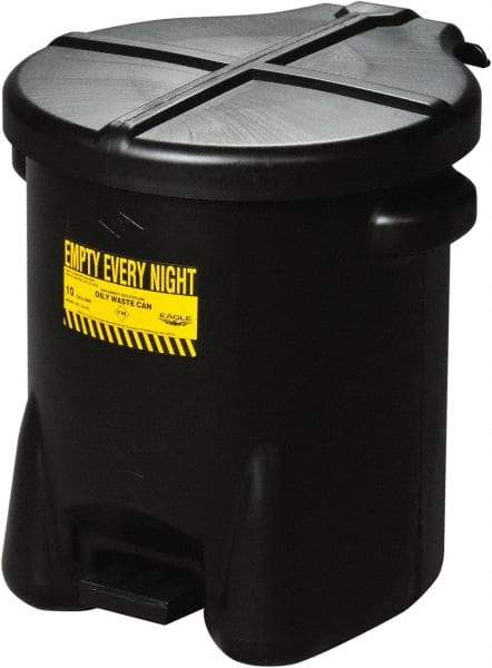 Eagle - 14 Gallon Capacity, HDPE Waste Can with Foot Lever - 18 Inch Long x 22 Inch Wide/Diameter x 21 Inch High, Black, Foot or Hand Operated, Approved FM and OSHA - Benchmark Tooling