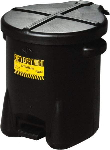 Eagle - 6 Gallon Capacity, HDPE Waste Can with Foot Lever - 13 Inch Long x 16-1/2 Inch Wide/Diameter x 16 Inch High, Black, Foot or Hand Operated, Approved FM and OSHA - Benchmark Tooling