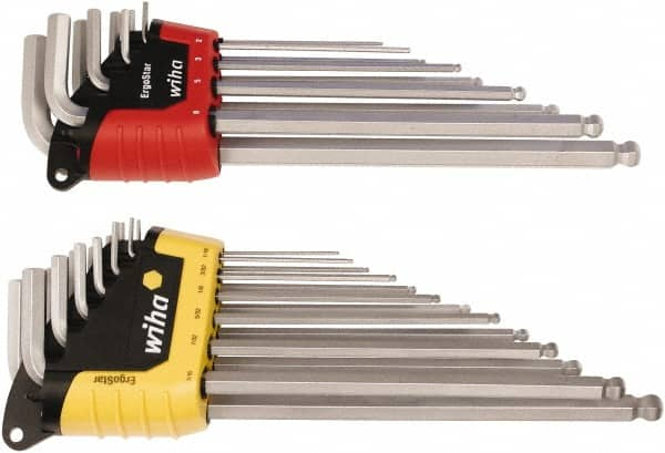 Wiha - 22 Piece L-Key Ball End Hex Key Set - Hex Range 0.05 to 3/8" - Benchmark Tooling