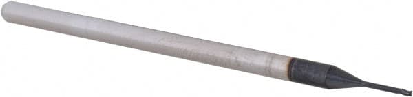 Accupro - 1/32", 0.046" LOC, 1/8" Shank Diam, 2-1/2" OAL, 3 Flute, Solid Carbide Square End Mill - Single End, AlTiN Finish, Spiral Flute, 30° Helix, Centercutting, Right Hand Cut, Right Hand Flute, Series Miniature - Benchmark Tooling