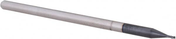 Accupro - 1/32", 0.046" LOC, 1/8" Shank Diam, 2-1/2" OAL, 3 Flute, Solid Carbide Square End Mill - Single End, AlTiN Finish, Spiral Flute, 30° Helix, Centercutting, Right Hand Cut, Right Hand Flute, Series Miniature - Benchmark Tooling