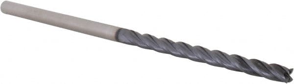 Accupro - 1/4", 3" LOC, 1/4" Shank Diam, 6" OAL, 4 Flute, Solid Carbide Square End Mill - Single End, AlTiN Finish, Spiral Flute, 30° Helix, Centercutting, Right Hand Cut, Right Hand Flute, Series Miniature - Benchmark Tooling