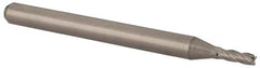 Accupro - 0.058", 0.174" LOC, 1/8" Shank Diam, 1-1/2" OAL, 4 Flute, Solid Carbide Square End Mill - Single End, Uncoated, Spiral Flute, 30° Helix, Centercutting, Right Hand Cut, Right Hand Flute, Series Miniature - Benchmark Tooling
