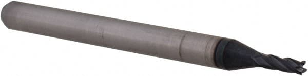 Accupro - 0.059", 0.177" LOC, 1/8" Shank Diam, 1-1/2" OAL, 4 Flute, Solid Carbide Square End Mill - Single End, AlTiN Finish, Spiral Flute, 30° Helix, Centercutting, Right Hand Cut, Right Hand Flute, Series Miniature - Benchmark Tooling