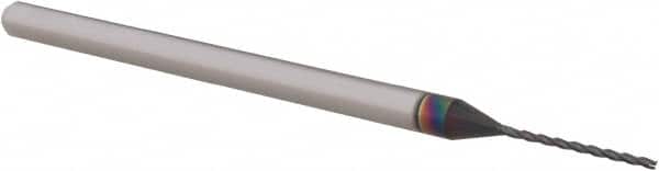 Accupro - 0.0312", 0.47" LOC, 1/8" Shank Diam, 2-1/2" OAL, 3 Flute, Solid Carbide Square End Mill - Single End, AlTiN Finish, Spiral Flute, 30° Helix, Centercutting, Right Hand Cut, Right Hand Flute, Series Miniature - Benchmark Tooling
