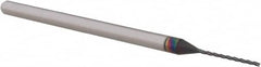 Accupro - 0.0312", 0.47" LOC, 1/8" Shank Diam, 2-1/2" OAL, 3 Flute, Solid Carbide Square End Mill - Single End, AlTiN Finish, Spiral Flute, 30° Helix, Centercutting, Right Hand Cut, Right Hand Flute, Series Miniature - Benchmark Tooling