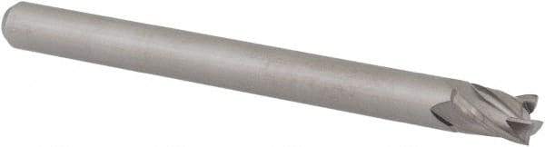 Accupro - 0.12", 0.18" LOC, 1/8" Shank Diam, 1-1/2" OAL, 4 Flute, Solid Carbide Square End Mill - Single End, Uncoated, Spiral Flute, 30° Helix, Centercutting, Right Hand Cut, Right Hand Flute, Series Miniature - Benchmark Tooling