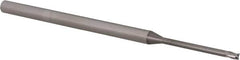 Accupro - 0.06", 0.09" LOC, 1/8" Shank Diam, 2-1/2" OAL, 3 Flute, Solid Carbide Square End Mill - Single End, Uncoated, Spiral Flute, 30° Helix, Centercutting, Right Hand Cut, Right Hand Flute, Series Miniature - Benchmark Tooling