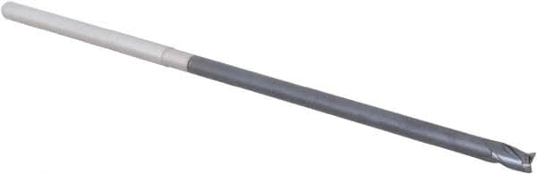 Accupro - 1/8", 0.187" LOC, 1/8" Shank Diam, 4" OAL, 3 Flute, Solid Carbide Square End Mill - Single End, AlTiN Finish, Spiral Flute, 30° Helix, Centercutting, Right Hand Cut, Right Hand Flute, Series Miniature - Benchmark Tooling