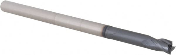 Accupro - 1/4", 3/8" LOC, 1/4" Shank Diam, 4" OAL, 3 Flute, Solid Carbide Square End Mill - Single End, AlTiN Finish, Spiral Flute, 30° Helix, Centercutting, Right Hand Cut, Right Hand Flute, Series Miniature - Benchmark Tooling