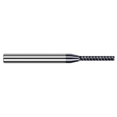 Variable Helix End Mills for Medium Alloy Steels - Finishers - 0.0150″ (1/64″) Cutter Diameter × 0.0780″ (5/64″) Length of Cut Carbide Square End Mill Finisher for Medium Alloy Steels, 4 Flutes, AlTiN Nano Coated