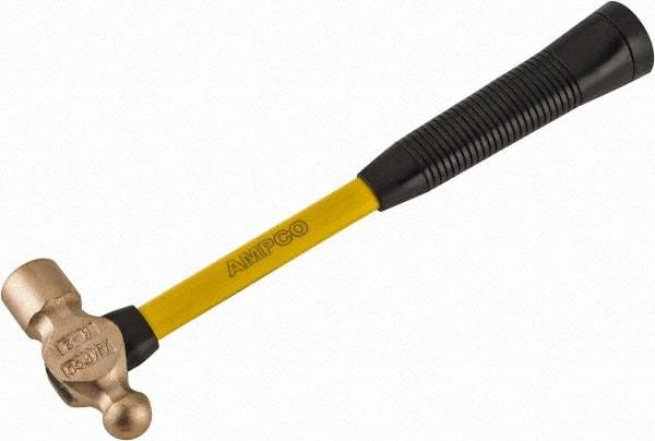 Ampco - 1 Lb Head Aluminum Bronze Ball Pein Hammer - 14" Fiberglass Handle with Grip, 1-5/16" Face Diam, 14" OAL - Benchmark Tooling