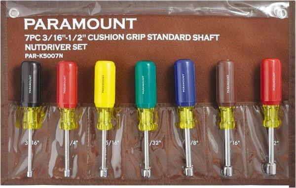 Paramount - 7 Piece 3/16 to 1/2" Nutdriver Set - Hollow Shaft, Ergonomic Handle - Benchmark Tooling