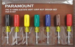 Paramount - 7 Piece 5 to 10mm Nutdriver Set - Hollow Shaft, Ergonomic Handle - Benchmark Tooling