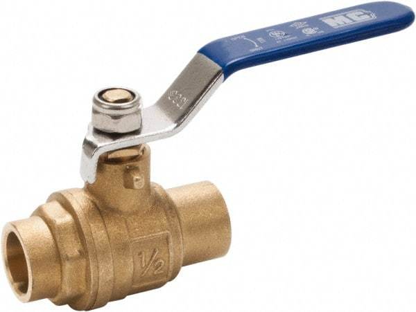 Midwest Control - 1" Pipe, Full Port, Brass Full Port Ball Valve - 2 Piece, C x C Ends, Vinyl Coated Metal Handle, 600 WOG, 150 WSP - Benchmark Tooling