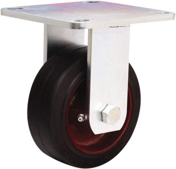 Hamilton - 5" Diam x 2" Wide x 6-1/2" OAH Top Plate Mount Rigid Caster - Rubber Mold on Cast Iron, 350 Lb Capacity, Straight Roller Bearing, 5 x 5-1/2" Plate - Benchmark Tooling