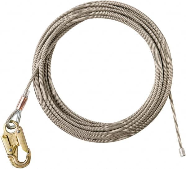 PRO-SAFE - 100' Long, 350 Lb Capacity, 1 Leg Locking Snap Hook Harness Lifeline - 5/16" Diam, Stainless Steel, Locking Snap Hook Anchorage Connection - Benchmark Tooling