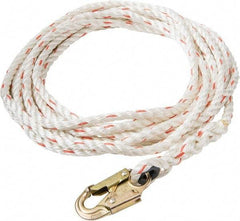 PRO-SAFE - 50' Long, 350 Lb Capacity, 1 Leg Locking Snap Hook Harness Lifeline - 5/8" Diam, Poly-Blend Rope, Locking Snap Hook Anchorage Connection - Benchmark Tooling