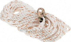 PRO-SAFE - 100' Long, 350 Lb Capacity, 1 Leg Locking Snap Hook Harness Lifeline - 5/8" Diam, Poly-Blend Rope, Locking Snap Hook Anchorage Connection - Benchmark Tooling