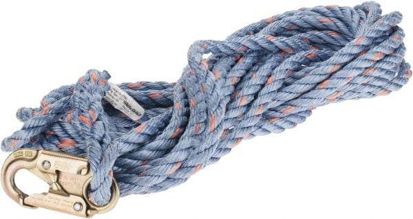 PRO-SAFE - 50' Long, 350 Lb Capacity, 1 Leg Locking Snap Hook Harness Lifeline - 5/8" Diam, Co-Polymer Rope, Locking Snap Hook Anchorage Connection - Benchmark Tooling