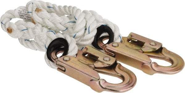 PRO-SAFE - 6' Long, 350 Lb Capacity, 1 Leg Locking Snap Hook Harness Lanyard - 1/2" Diam, Filament Nylon Rope, Locking Snap Hook Anchorage Connection - Benchmark Tooling