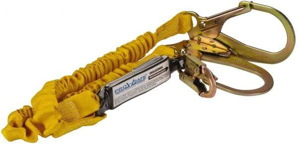 PRO-SAFE - 6' Long, 350 Lb Capacity, 2 Leg Locking Snap Hook Harness Shock Absorbing Lanyard - Polyester Webbing, Locking Rebar Snap Hook Anchorage Connection - Benchmark Tooling