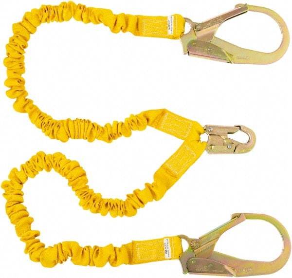 PRO-SAFE - 6' Long, 350 Lb Capacity, 2 Leg Locking Snap Hook Harness Shock Absorbing Lanyard - Polyester Webbing, Locking Rebar Snap Hook Anchorage Connection - Benchmark Tooling