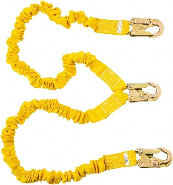 PRO-SAFE - 6' Long, 350 Lb Capacity, 2 Leg Locking Snap Hook Harness Shock Absorbing Lanyard - Polyester Webbing, Locking Snap Hook Anchorage Connection - Benchmark Tooling