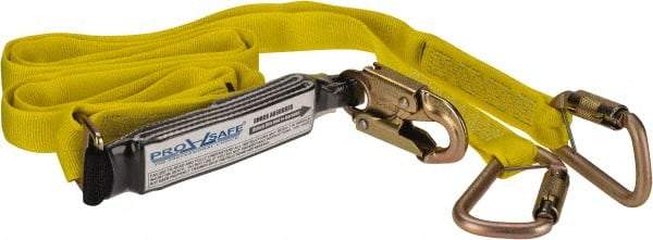 PRO-SAFE - 6' Long, 350 Lb Capacity, 2 Leg Locking Snap Hook Harness Shock Absorbing Lanyard - Polyester Webbing, Locking Snap Hook Anchorage Connection - Benchmark Tooling