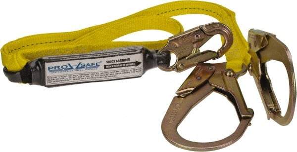 PRO-SAFE - 6' Long, 350 Lb Capacity, 2 Leg Locking Snap Hook Harness Shock Absorbing Lanyard - Polyester Webbing, Locking Rebar Snap Hook Anchorage Connection - Benchmark Tooling