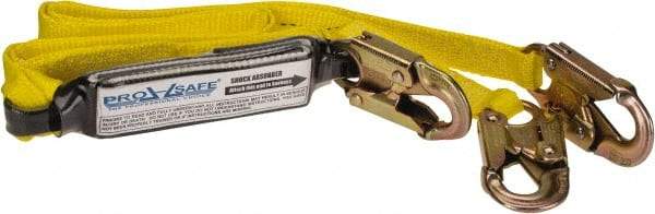 PRO-SAFE - 6' Long, 350 Lb Capacity, 2 Leg Locking Snap Hook Harness Shock Absorbing Lanyard - Polyester Webbing, Locking Snap Hook Anchorage Connection - Benchmark Tooling