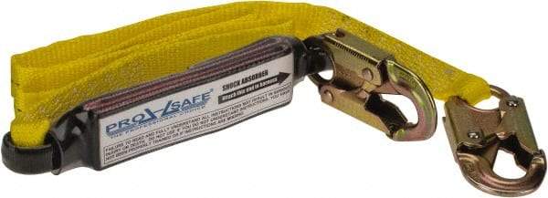 PRO-SAFE - 6' Long, 350 Lb Capacity, 1 Leg Locking Snap Hook Harness Shock Absorbing Lanyard - Polyester Webbing, Locking Snap Hook Anchorage Connection - Benchmark Tooling