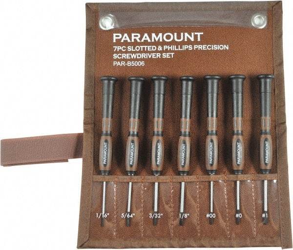 Paramount - 7 Piece Phillips & Slotted Screwdriver Set - Bit Sizes: Philips #00 to #1 - Benchmark Tooling