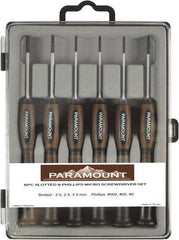 Paramount - 6 Piece Phillips & Slotted Screwdriver Set - Bit Sizes: Philips #000 to #0 - Benchmark Tooling