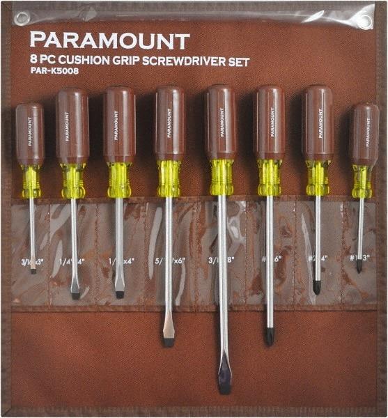 Paramount - 8 Piece Phillips & Slotted Screwdriver Set - Bit Sizes: Philips #1 to #3 - Benchmark Tooling