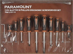 Paramount - 11 Piece Slotted, Phillips, Cabinet & Offset Screwdriver Set - Bit Sizes: Philips #0 to #3 - Benchmark Tooling