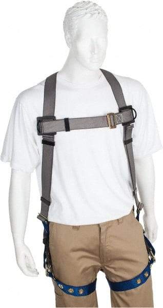 PRO-SAFE - 350 Lb Capacity, Size XXL, Full Body Premium Tongue Buckle Safety Harness - Polyester, Tongue Buckle Leg Strap, Pass-Thru Chest Strap, Gray/Blue - Benchmark Tooling