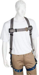 PRO-SAFE - 350 Lb Capacity, Size XXL, Full Body Premium Tongue Buckle Safety Harness - Polyester, Tongue Buckle Leg Strap, Pass-Thru Chest Strap, Gray/Blue - Benchmark Tooling