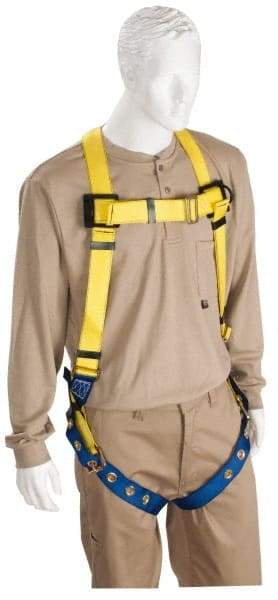PRO-SAFE - 310 Lb Capacity, Size Universal, Full Body Lightweight Safety Harness - Polyester, Tongue Buckle Leg Strap, Tongue Buckle Chest Strap, Yellow/Blue - Benchmark Tooling
