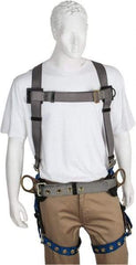 PRO-SAFE - 350 Lb Capacity, Size XXL, Full Body Construction Safety Harness - Polyester, Side D-Ring, Tongue Buckle Leg Strap, Pass-Thru Chest Strap, Gray/Blue - Benchmark Tooling