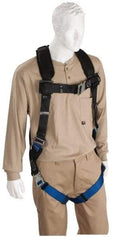 PRO-SAFE - 350 Lb Capacity, Size Universal, Full Body Padded Quick Connect Safety Harness - Polyester, Quick Connect Leg Strap, Quick Connect Chest Strap, Black/Blue - Benchmark Tooling